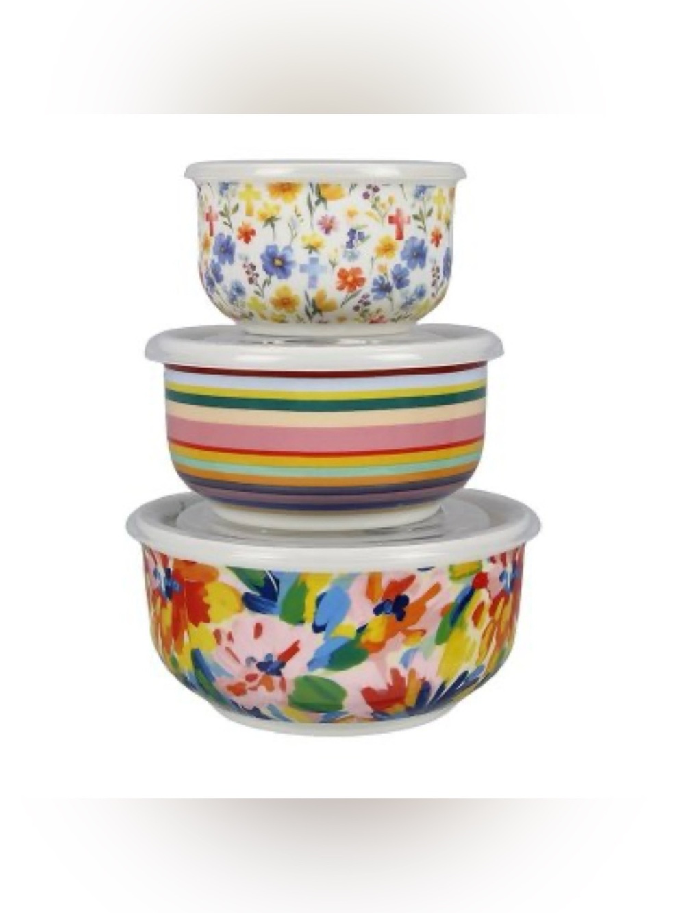 Religious Table Blessing Round Ceramic Nesting Storage Bowls With Lids-Set Of 3